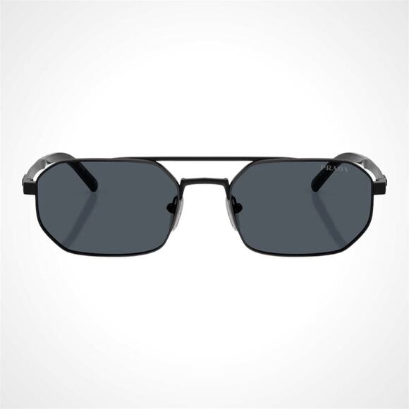 New PRADA Sunglasses Black Metal Mens Grey Lens Square Pilot 55-19-140mm - Picture 3 of 5